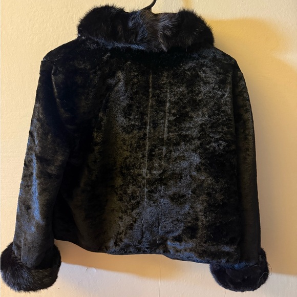 Rare Vintage 60s "Winter" Black Coat Size L/ Velvet and Fur Collar Fancy Jacket - Picture 4 of 4